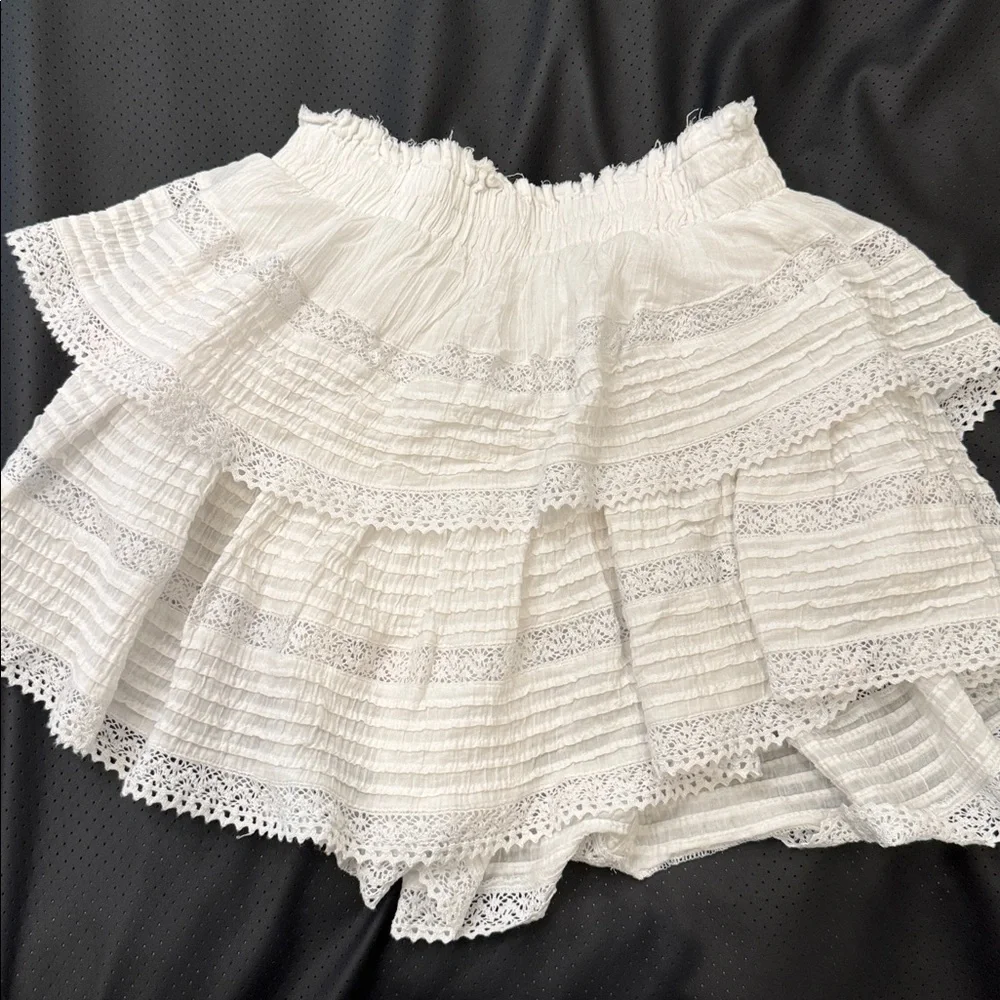 Arie White Lace Tiered Boho Mini Skirt